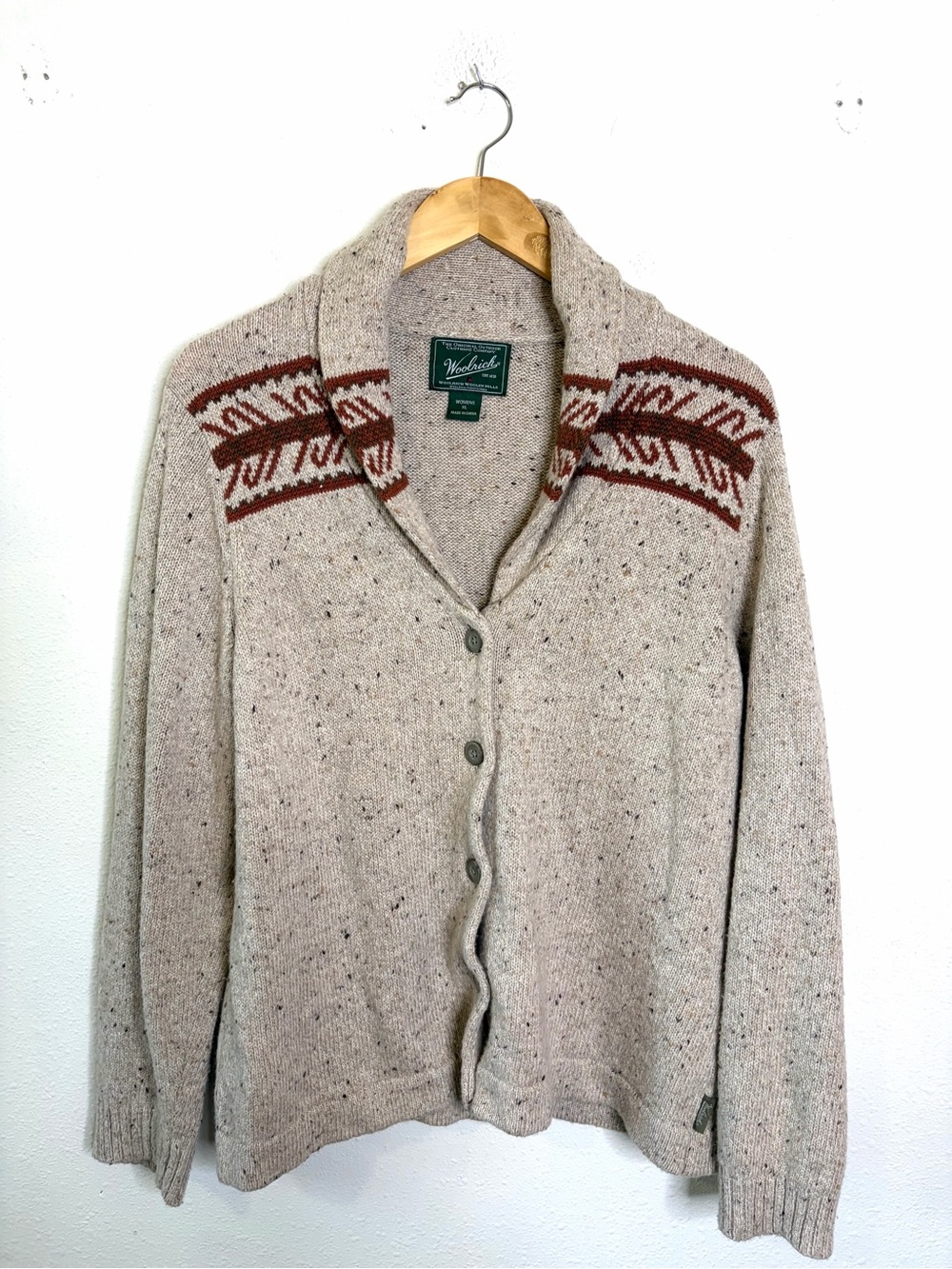 Woolrich vintage women’s Cream Shawl Collar Cardigan boho grandpa XL wool cotton